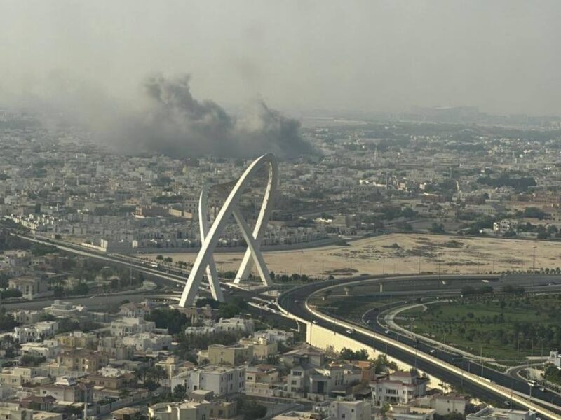 Smoke rises over Doha after Israeli jets carried out an airstrike on residential buildings on September 9, 2025.