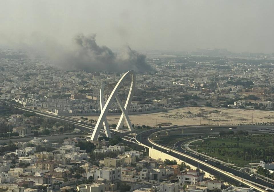 Smoke rises over Doha after Israeli jets carried out an airstrike on residential buildings on September 9, 2025.