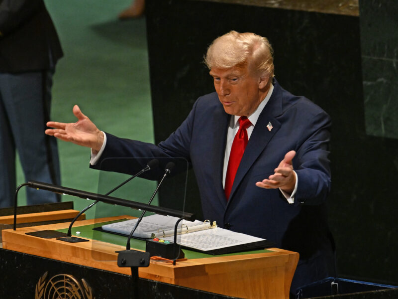 Donald Trump addresses the United Nations General Assembly on Sept. 23 2025, New York, USA.