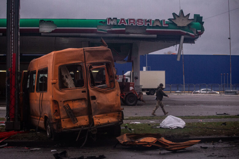 Photo of a damaged gas station Sumy, Ukraine after being hit by a Russian drone.