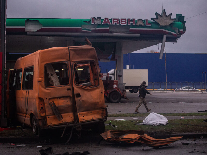 Photo of a damaged gas station Sumy, Ukraine after being hit by a Russian drone.