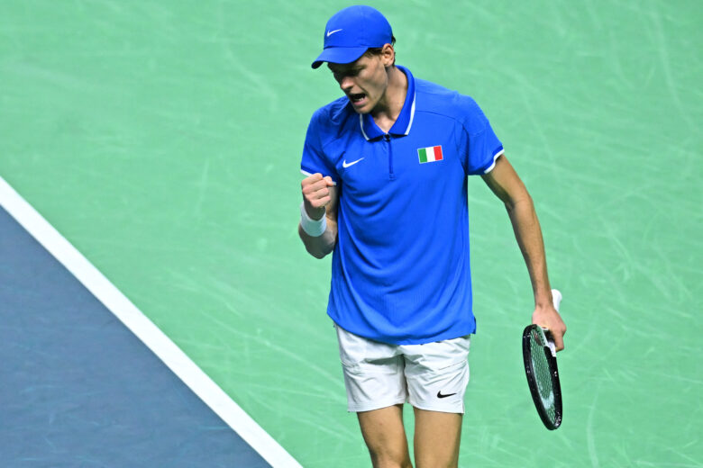 Jannik Sinner (ITA) during the semi final versus Australia at the 2024 Davis Cup Finals in Malaga, Spain, on November 23, 2024.