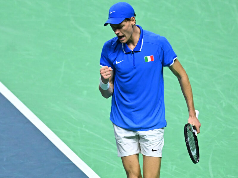 Jannik Sinner (ITA) during the semi final versus Australia at the 2024 Davis Cup Finals in Malaga, Spain, on November 23, 2024.