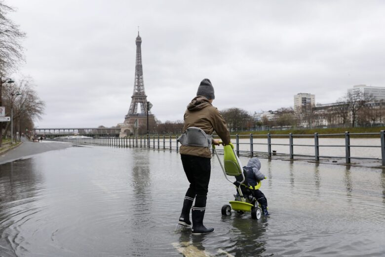 Paris, France on March 8th 2020 - The Seine flooding