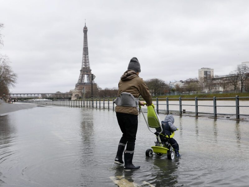 Paris, France on March 8th 2020 - The Seine flooding
