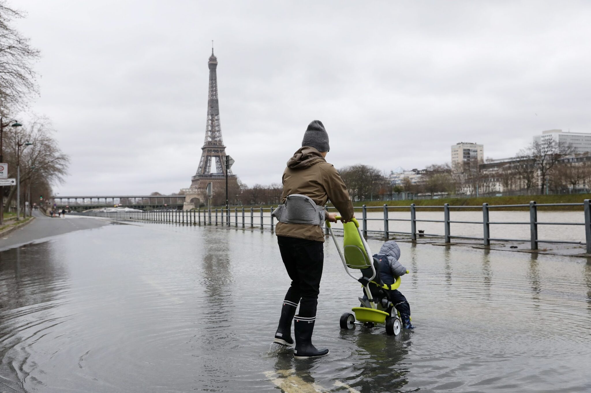 Paris, France on March 8th 2020 - The Seine flooding