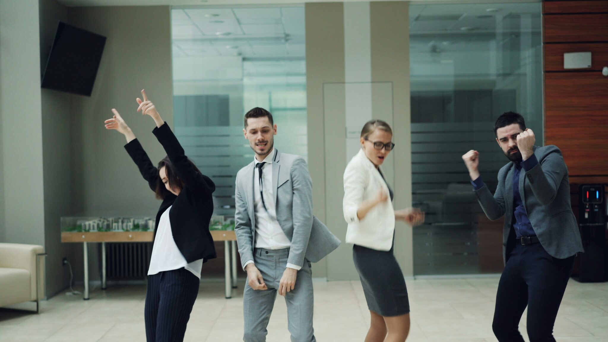 Business people dancing.