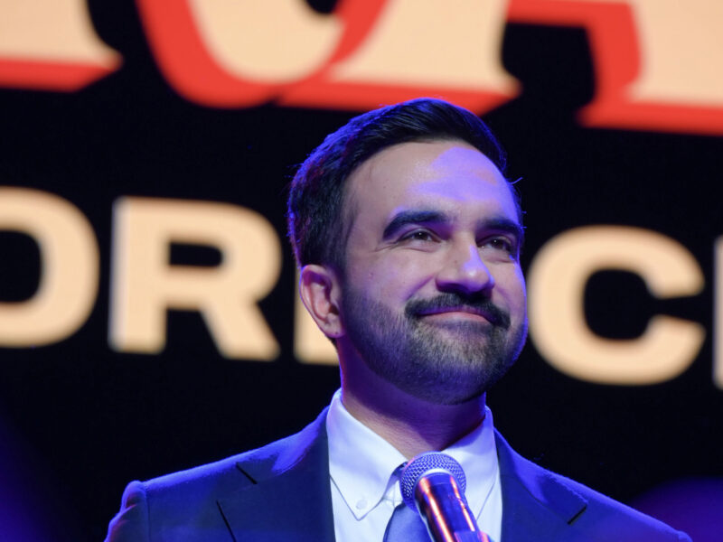 Mayor-elect Zohran Mamdani speaks on stage at the Brooklyn Paramount Theatre after victory in the New York City mayoral race. November 5, 2025, New York, New York, USA.