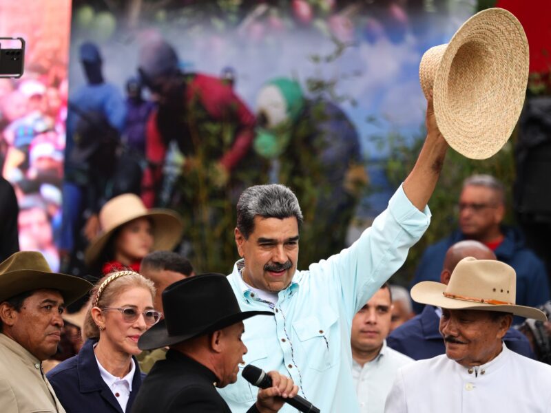 Venezuelan President Nicolas Maduro attends a rally on the day Venezuelan opposition leader Machado was honored with the Nobel Peace Prize. 10 December 2025, Venezuela, Caracas